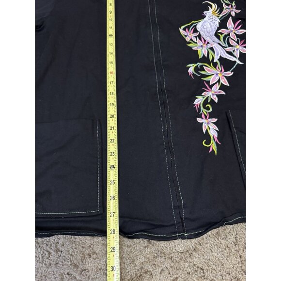 BOB MACKIE Art To Wear Black Full Zip Top Embroidered Bird Floral Tropical 3X - Picture 9 of 9